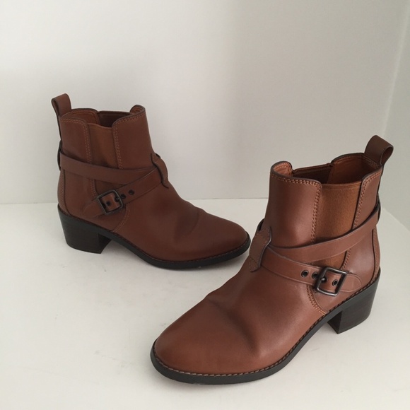 Coach Women's Buckle Chelsea Ankle Boots FG1002 Leather Dark Saddle Brown 7.5B - Picture 2 of 16
